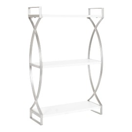 Kate and Laurel Arietta Modern Glam 3-Tier Wood and Metal Shelf; 18 x 7 x 28; White and Silver; Chic Contemporary Storage and Decor