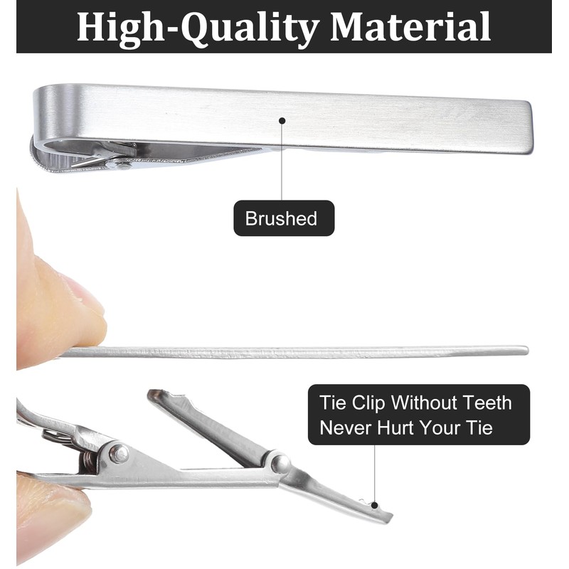 3 Pack Silver Tie Clips for Men, ValueBargain Classic Necktie