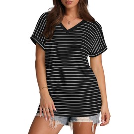 XIEERDUO V Neck Tops for Women Fashion Summer 2024 Womens Polyester Tshirts Striped Workout XL