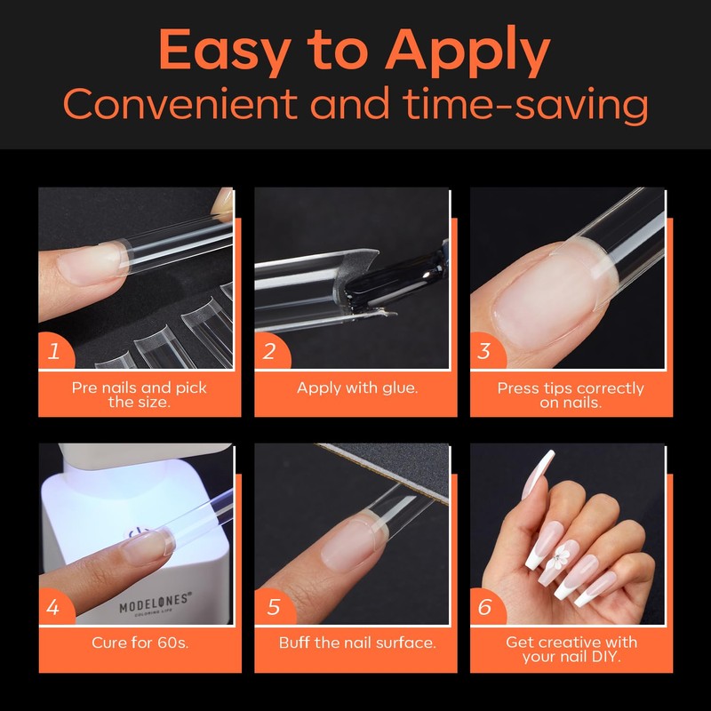 modelones 504PCS XXL Long Coffin French Nail Tips, No C