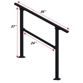 Hand Rails for Outdoor Steps,3 Step Stair Handrail & Indoor Stair Railing Kit，Black Railings for Outdoor Steps and Hand Rails for Seniors for Porch (3 Step)