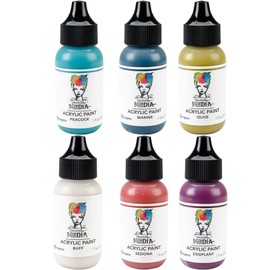 Dina Wakley - 2018 Heavy Body Acrylic Paints - One Ounce Bottles - Eggplant, Marine, Olive, Sedona, Buff & Peacock - 6 Bottle Set