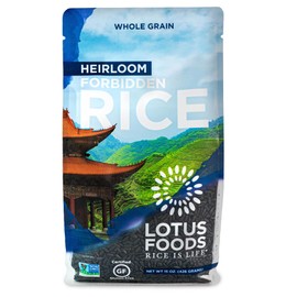 Lotus Foods Heirloom Forbidden Rice - Black Rice, Purple Rice, Black Rice Bulk, Gluten Free Heirloom Rice, Whole Grain, Non GMO, Vegan - 15 Oz Bag (Pack of 1)