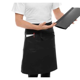 MFAZ Morefaz Ltd Adjustable Apron with 2 Pockets, Cooking Apron, Kitchen Apron for Kitchen, Restaurant, Cafe, Cotton, Waist or Long, Black and White, black waist