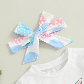 Toddler Baby Girls Easter Outfit Eggs-Cavator Construction T-shirt and Easter Eggs Flared Pants Headband Set (White, 12-18 Months)