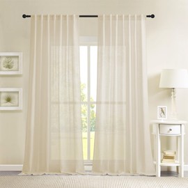 Novecozy Natural Linen Beige Semi Sheer Curtains 72 Inch Long 2 Panels Set for Bedroom Living Room, Backtab Rod Pocket Farmhouse Boho Linen Textured Light Filtering Window Drapes, Beige