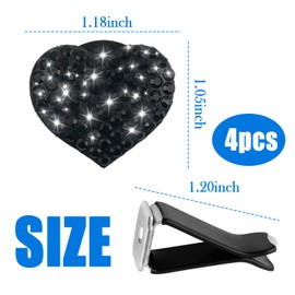 4PCS Stylish Car Vent Clips,Car Clips for Vents with Sparkling Bling Heart Design,Diamond-Studded Decorating Cars Air Vent Clips Cars Accessories Interior for Women Girls (Black)