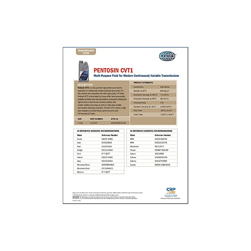 Pentosin Aceite de Transmisión CVT-1 1120107, 1 L