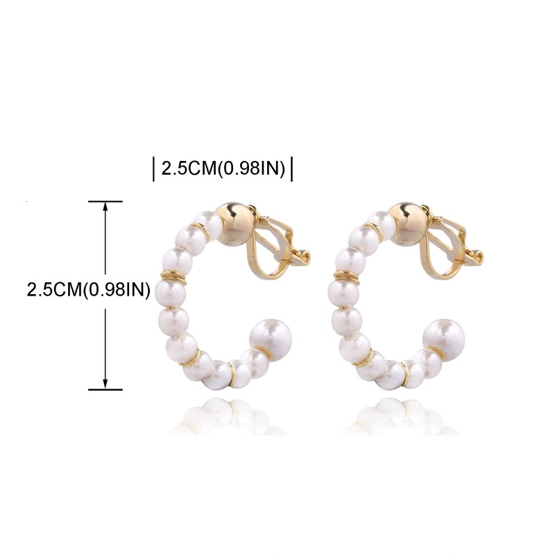 QUKE 2.5CM Simulated Freshwater Pearl Golden Clip On Hoop Earrings