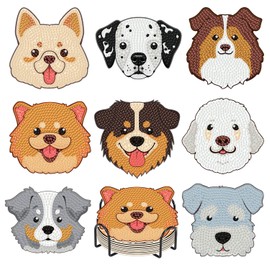 8 Pcs Diamond Art Coasters Kit for Adults with Holder,Dog Footprints Small Diamond Painting Coasters Kit with Cork Pad,Wooden Non-Slip Gem Art Painting 5D DIY Full Drill Dots Crafts Supplies, 4X4inch