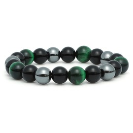 10 mm Obsidian Tiger's Eye and Magnetic Beads Mala Bracelet Tibetan Buddhist Buddha Meditation Necklace/Bracelet, Stone