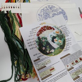 4Pcs Embroidery Kit Beginners Embroidery Kits for Adults DIY Starter Kit Needlepoint Kit with Scissors Embroidery Hoops Needle Threads Plants Floral Pattern Cross Stitch Kits Hand Crafts Sewing Hobby