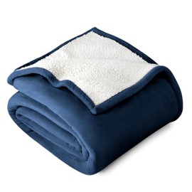 Bare Home Sherpa Fleece Blanket - Full/Queen Blanket - Blanket for Bed, Sofa, Couch, Camping and Travel - Warm & Lightweight - Fluffy & Soft Plush Blanket - Reversible (Full/Queen, Dark Blue)
