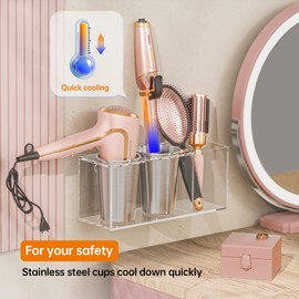 YUNEASELF Hair Tool Organizer Acrylic: Hair Dryer Holder Wall Mount - Blow Dryer Holder Cabinet Door - Bathroom Countertop Organizer for Curling Iron Hot Styling Tools Flat Iron - Clear