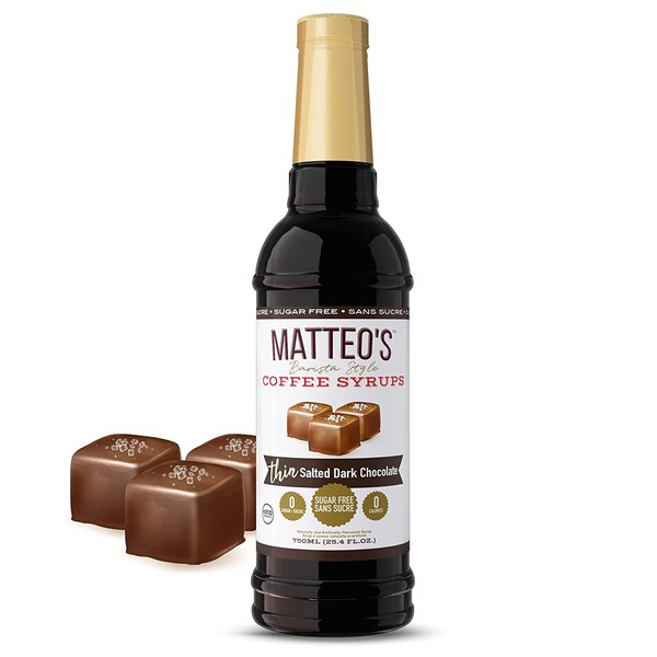 Matteo's Barista Style Sugar-Free Coffee Syrup, Salted Dark Chocolate Flavour, Zero Calories and Sugar, Keto-Friendly Coffee Syrups, Delicious Flavoured Coffee Syrup - 25.4 oz Syrup Bottle
