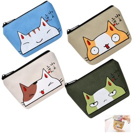 Zwenjuan Coin Purses, Pack of 4 Cute Coin Handbags, Cat Coin Purse, Mini Purse, Coin Purse, Coin Bag, Wallet Bag with Zip, Women's Small