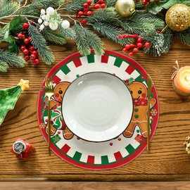 Artoid Mode Gingerbread Candy Cane Merry Christmas Round Placemats Set of 4, 14 Inch Winter Round Table Mats for Dining Decoration