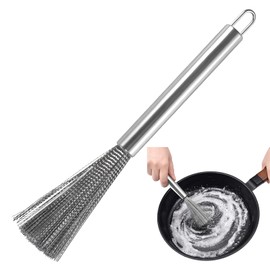 Nalaina Kitchen Brush, Dish Brush, Stainless Steel, Scissors, Sakara Scorch Removal, For Washing, Frying Pans, Woks and Sinks, Hanging Type, Convenient Storage, Easy to Clean, 9.3 inches (23.5 cm), Silver