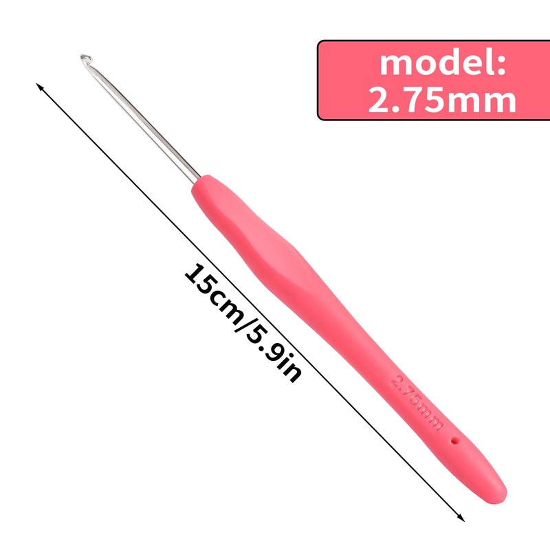 2.75mm Crochet Hook, Ergonomic Crochet Hooks with Soft Rubber Handle