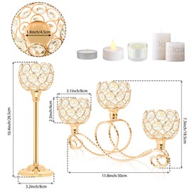 Gold 5 Arm Metal Crystal Tea Light Candle Holder, Elegant Wedding Table Centerpiece Candle Holder, Christmas Wishing Crystal Bowl Candle Holder Suitable for Wedding Party Living Room Decoration
