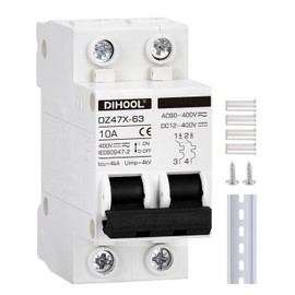 DIHOOL Solar Disconnect Switch,10 Amp 2 Pole,Non Polarized,12V/24V/48V/110V/220V/400V,AC/DC Circuit Breaker,DIN Rail Mount