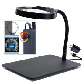 OukaiPDOK 10X Magnifying Glass with Light and Stand,Dimmable Flexible Magnifying Craft Ligh, LED Lighted Magnifier Hands Free for Close Work Craft Reading Painting Hobby (Black-04)