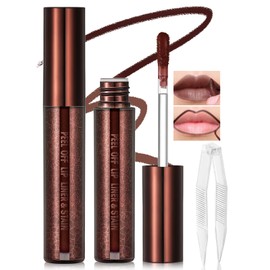 HOSAILY Peel Off Lip Liner Stain, Matte Nude Brown Long Wear Waterproof Lip Stain Tattoo with Tweezer, Transfer-Proof High Pigmented Peel Off Lip Tint Gloss Liquid Lipstick Makeup 05