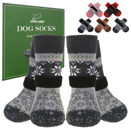 EXPAWLORER Anti Slip Dog Socks to Prevent Licking Paws, Fuzzy Dog Boots & Paw Protectors, Dog Booties for Winter, Dog Shoes for Hardwood Floors, Small Medium Large Senior Dogs,Grey M