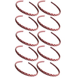 Girls School Uniform Gingham Headband for Girls, Pack of 10, Alice Band Style Hairband (Red and White Gingham, One Size)