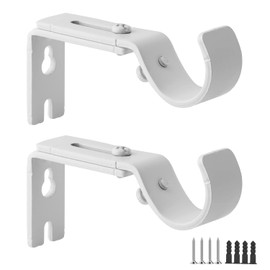 AddGrace Adjustable Curtain Rod Bracket, Fits up to 1 inch Curtain Rod, Set of 2, Sturdy Extendable Curtain Rod Holder, Metal Single Rod Bracket for Wall