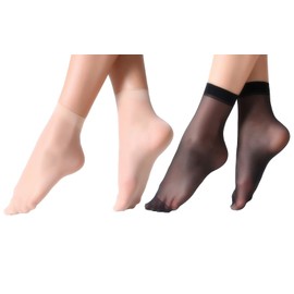 MANZI 12 Pairs Nylon Pantyhose Socks Ankle Sheer Hosiery One Size Nude with Black