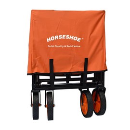 HORSESHOE Heavy Duty Max. Load 300LBS Collapsible Folding Utility Wagon Carts w/Flat Free Tires, Safety Belt & Folded Storage Bag for Sporting Camping Shopping Travel Picnic (Orange)