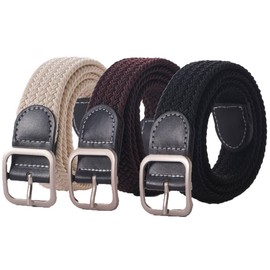 3 pcs Elastic Stretch Woven Belt with Classical Colors for Jeans Braided Belt for Jeans Casual Pants (Square Buckle)