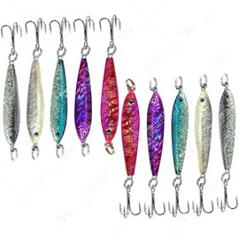 10pcs 2.5oz Fish WOW! Fish Metal Bait Jig 2-1/2oz Mega Live Lure with a Treble Hook -5 Colors- Black Silver, Blue Sardine, Blue, Pink,Glow