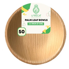 U'reca Organics Eco-Friendly Palm Leaf Bowls | 3.5" (9 cm) Round Bowl - Pack of 50 | Disposable, Compostable & Biodegradable Dinnerware | Perfect for Sauces, Sides, or Dips