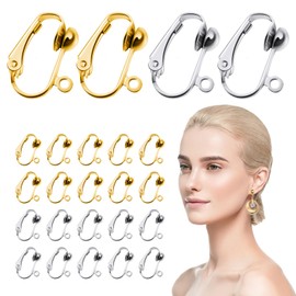20Pcs Clip On Earring Backs for Jewelry Making, Hypoallergenic Earring Converter Pierced to Clip with Easy Open Loop for DIY Earring and Non Pierced Ears (Gold and Silver)