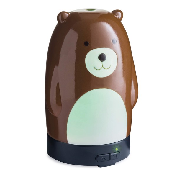 Airome Teddy Bear Medium Kid/Youth/Baby Nursery Glass Essential Oil Diffuser|100 mL Humidifying Ultrasonic Aromatherapy Diffuser 8 Colorful LED Lights, Auto Shut-Off, Brown