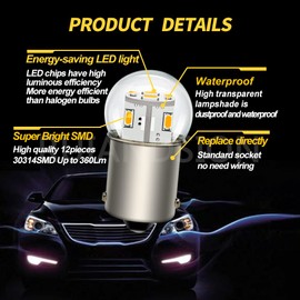 Ruiandsion 2pcs 1156 LED Bulb 6V BA15S P21W 7506 Warm White 3014 12SMD LED Chipsets LED Backup Reverse Turn Signal Tail Lights