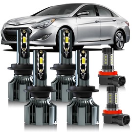 JEAZONFA Fit For Sonata 2011 2012 2013 2014 Light Bulbs Combo, Hi & Lo Beam Bulbs+ Fog Lights Bulbs Kit, 6500K White, Plug and play, Pack of 6