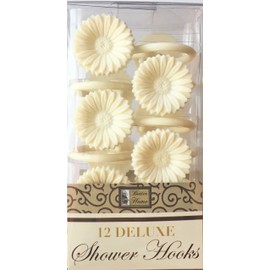 Better Home 12 Daisy Flower Deluxe Shower Hooks S" Shaped Fun Design Curtain Rings (Beige)