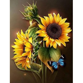 Jigsaw Puzzles 1000 Pieces for Adults - Sunflower Blue Butterfly - Wooden Puzzle Toys Home Decor