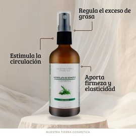 Nuestra Tierra Cosmética Hidrolato de Romero Orgánico, Loción Corpo Facial, Todo Tipo de Piel, 100ml