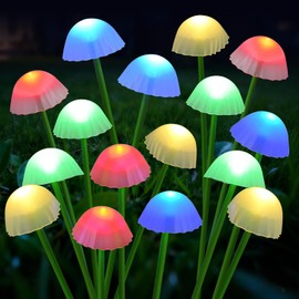 TANSOREN 2 Pack Solar Garden Lights Outdoor, Colorful LED Waterproof Solar Powered Mushroom Flowers Landscape Lights for Outside Yard, Patio, Pathway Decorative, Décor, Gifts, Two Lighting Modes