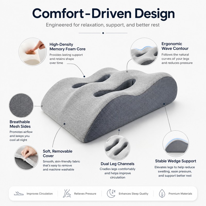 Memory Foam Leg Elevation Pillow for Resting Comfort – Ergonomic