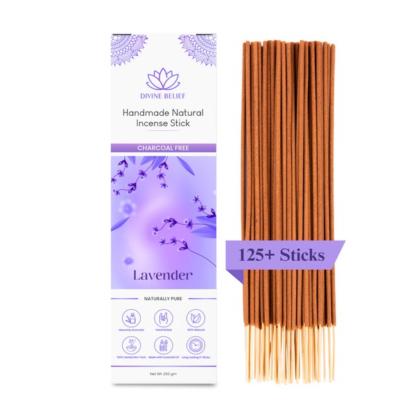 Divine Belief Lavender Incense Sticks - 100% Natural, Handmade, Hand-Dipped