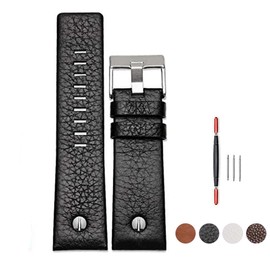 ZHUOLEI Diesel Calfskin Leather Watch Band Litchi Pattern Strap with Tool 22mm 24mm 26mm 28mm 30mm Replacement for Men's Diesel Watches (Black(Silver, 30mm)