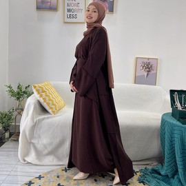 Abayas For Women Muslim With Hijab Long Maxi Robe Cardigan Eid Ramadan Kaftan Dress Burqas Traditional Arabic Turkish Islamic Dresses Prayer Dress With Khimar Coffee + Hijab S
