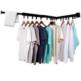 Wall-Mounted Clothes Drying Rack for Laundry Organization, Collapsible & Folding Indoor Hanger Dryer, Sturdy Foldable Clothing Organizer, Black Steel, 220 lb Capacity