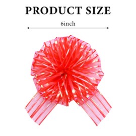 6 Pcs 6 Inch Red Organza Pull Bow – Perfect for Wedding Decoration, Gift Wrapping Baskets, Car Bows, Birthday Parties, Christmas and Valentine's Day