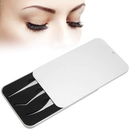 3 Pcs 420 Stainless Steel Eyelash Extension Tweezers, Curved Straight Tweezers Set with Storage Box for Eyelash Graft Extension (Silver)